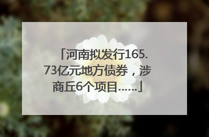 河南拟发行165.73亿元地方债券，涉商丘6个项目……