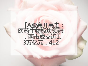 A股高开高走：医药生物板块领涨，两市成交近1.3万亿元，4120股收涨